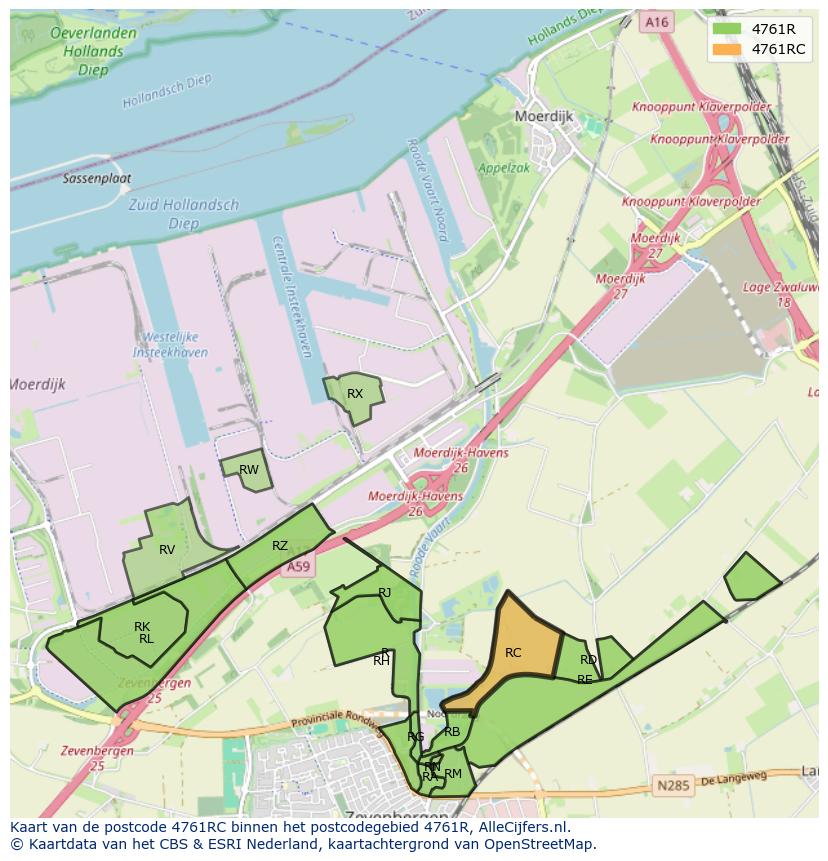 Afbeelding van het postcodegebied 4761 RC op de kaart.