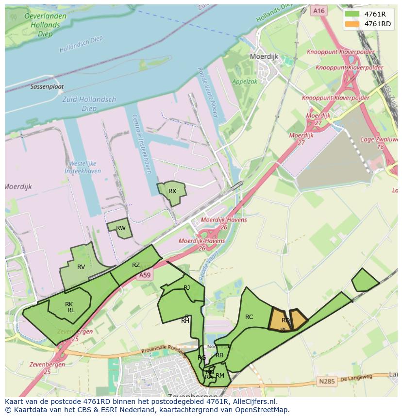 Afbeelding van het postcodegebied 4761 RD op de kaart.