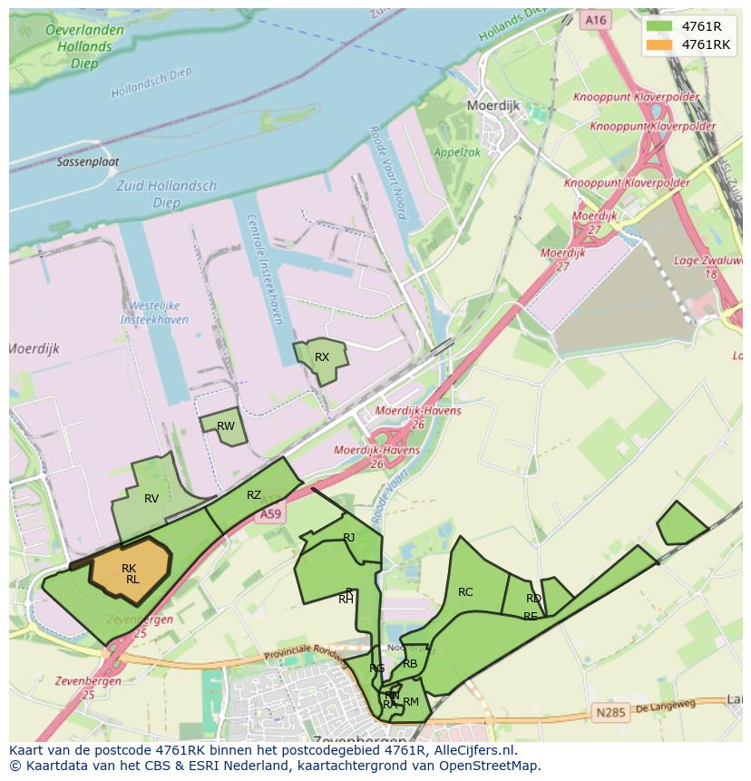 Afbeelding van het postcodegebied 4761 RK op de kaart.