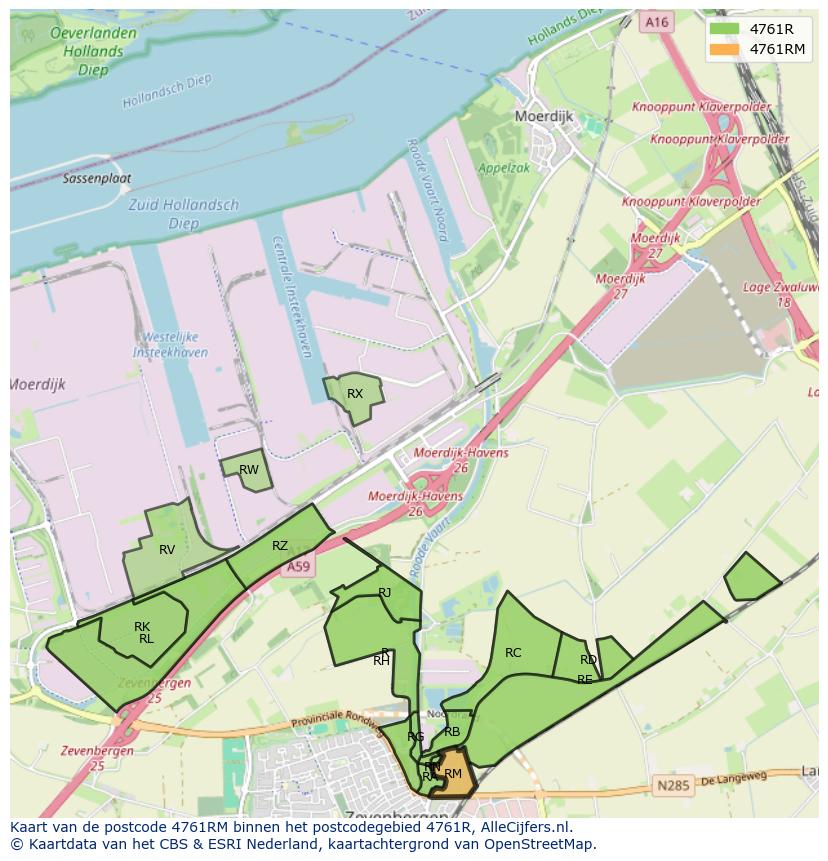 Afbeelding van het postcodegebied 4761 RM op de kaart.