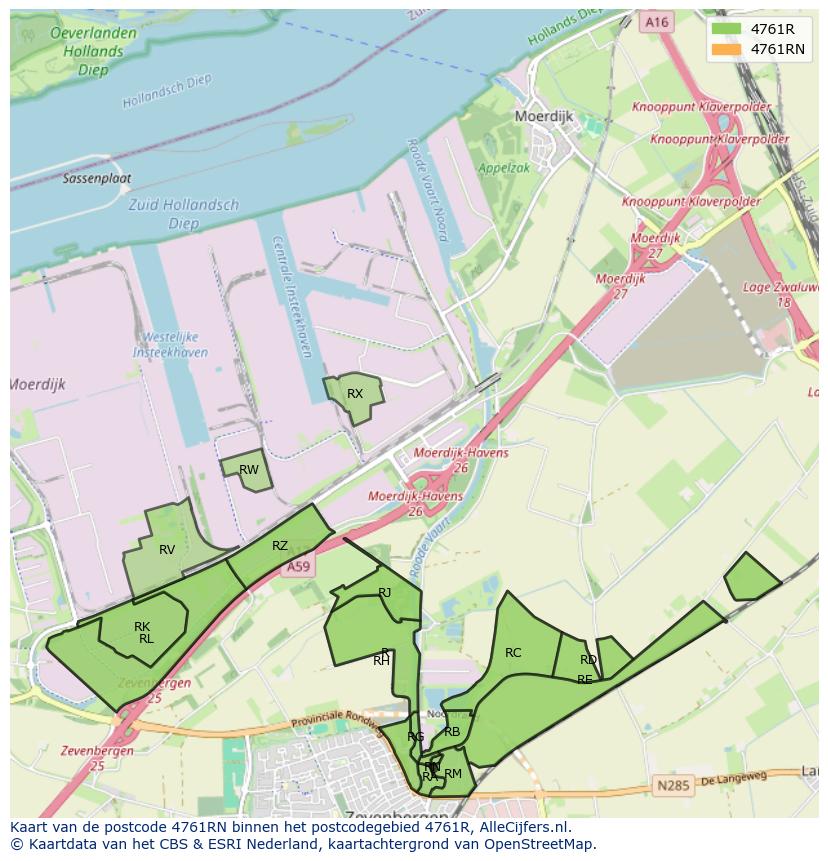 Afbeelding van het postcodegebied 4761 RN op de kaart.
