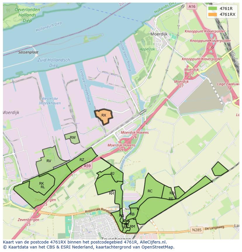 Afbeelding van het postcodegebied 4761 RX op de kaart.