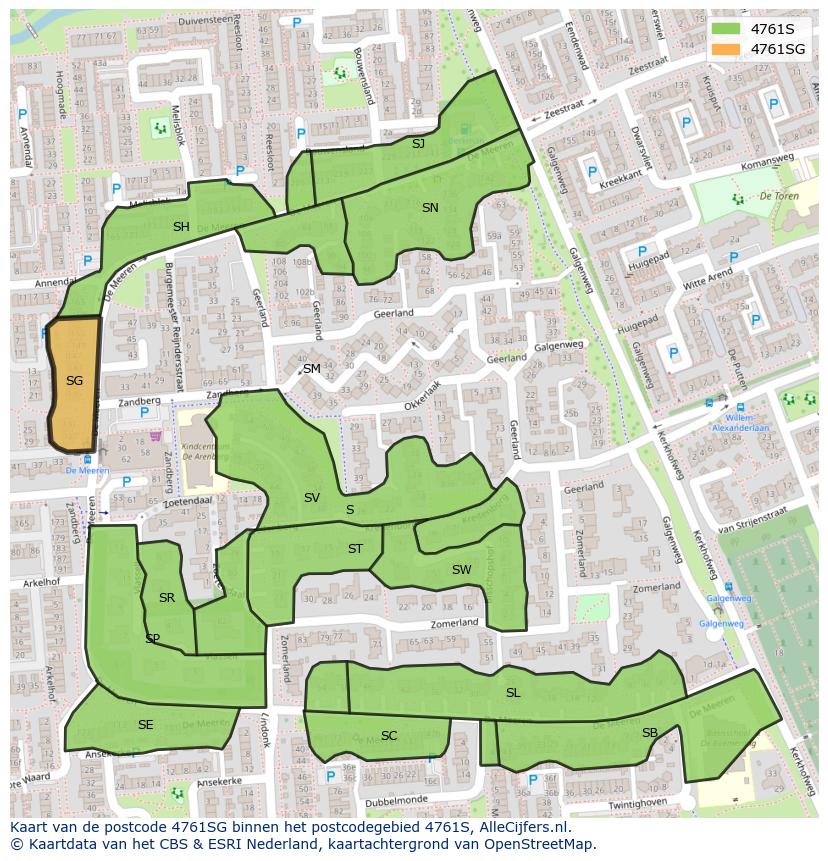 Afbeelding van het postcodegebied 4761 SG op de kaart.