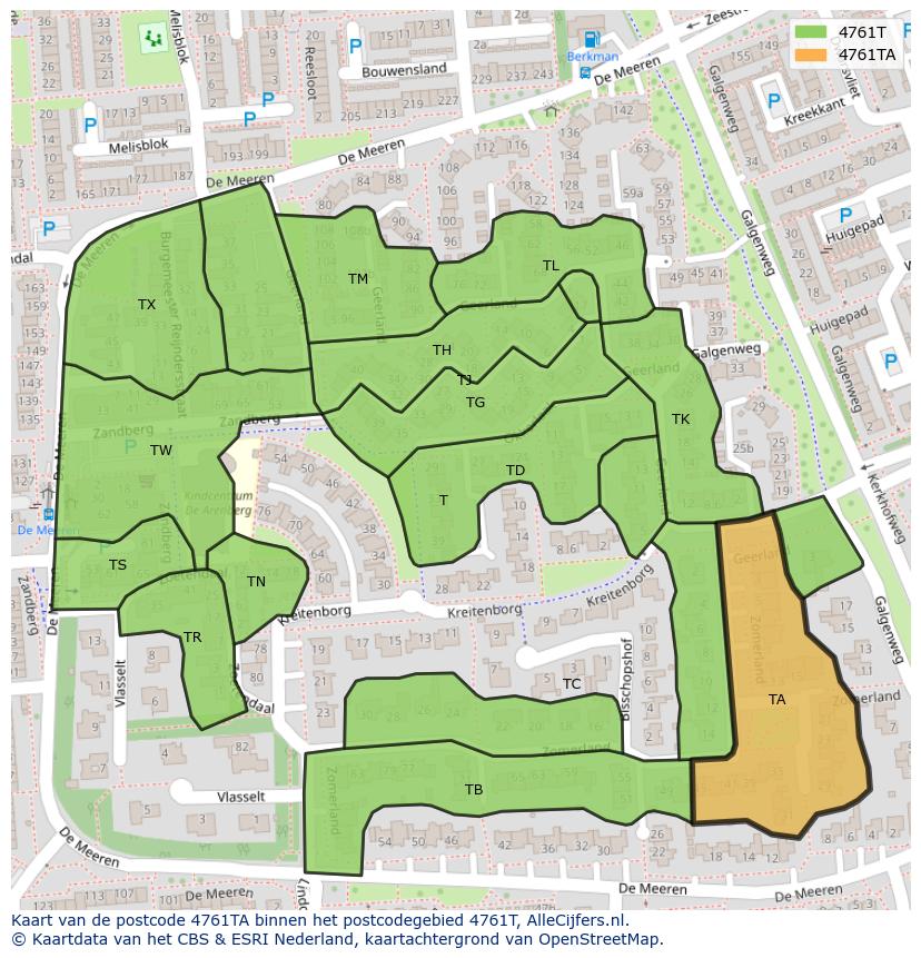 Afbeelding van het postcodegebied 4761 TA op de kaart.