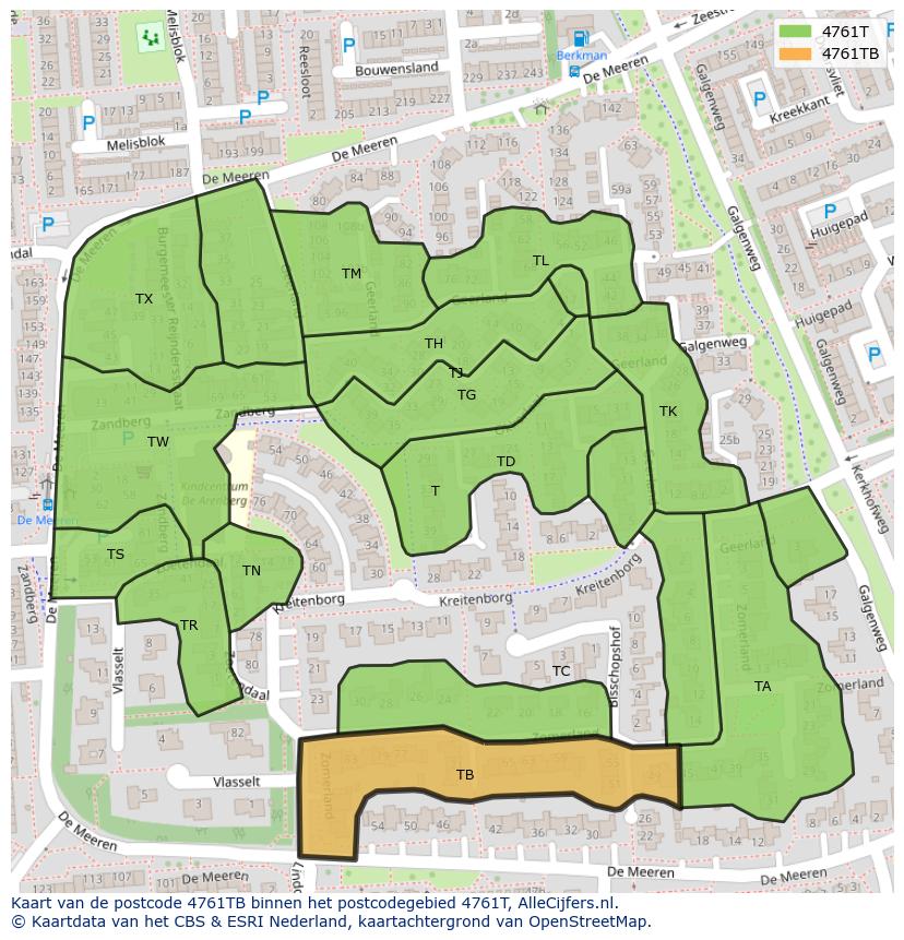 Afbeelding van het postcodegebied 4761 TB op de kaart.