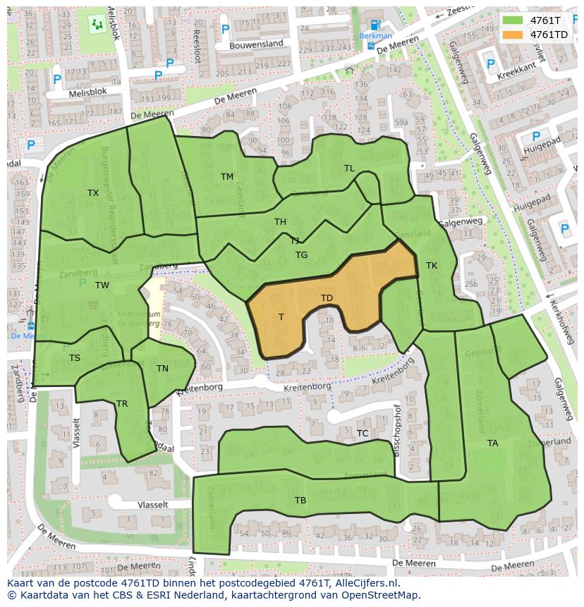 Afbeelding van het postcodegebied 4761 TD op de kaart.