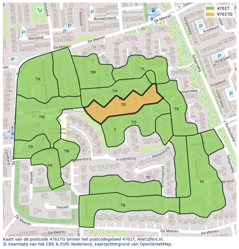 Afbeelding van het postcodegebied 4761 TG op de kaart.