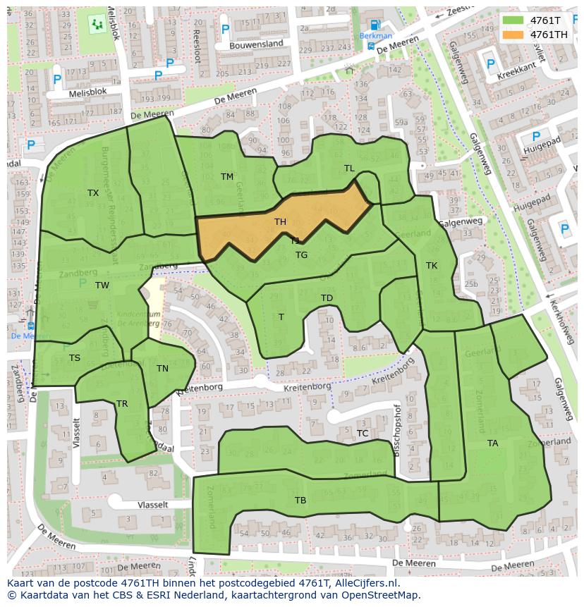Afbeelding van het postcodegebied 4761 TH op de kaart.