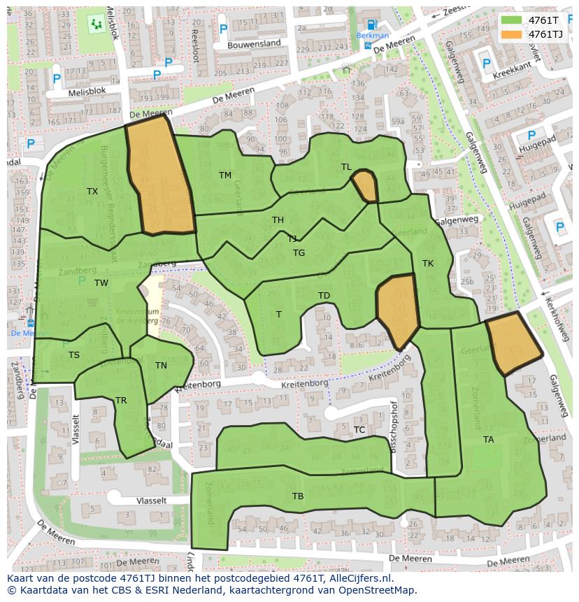 Afbeelding van het postcodegebied 4761 TJ op de kaart.