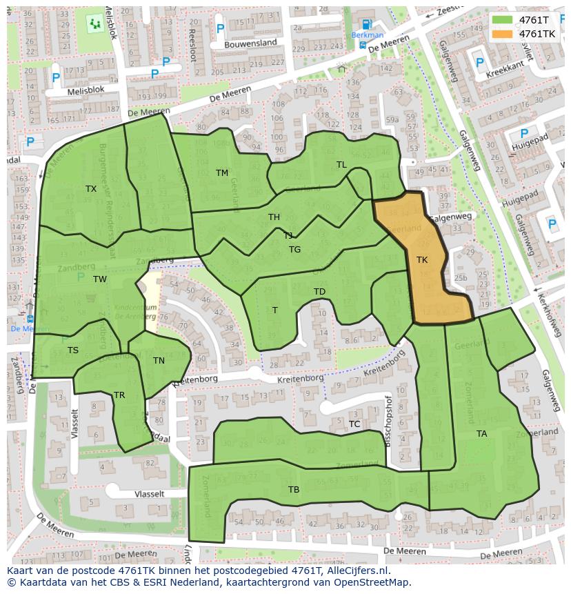 Afbeelding van het postcodegebied 4761 TK op de kaart.