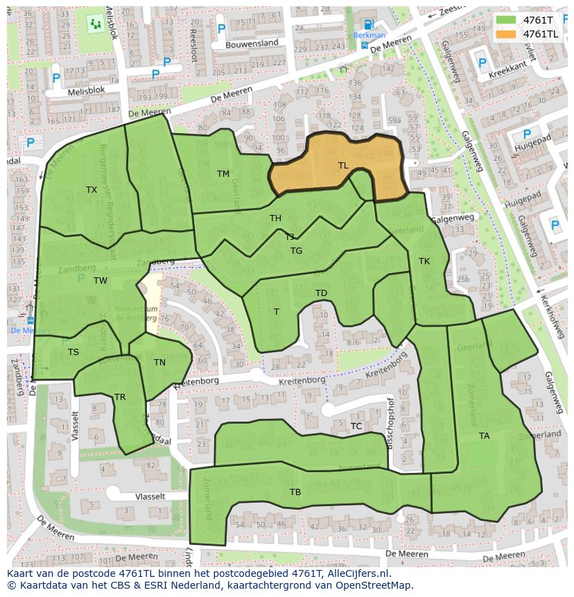 Afbeelding van het postcodegebied 4761 TL op de kaart.