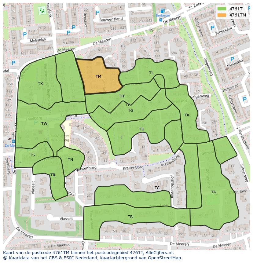 Afbeelding van het postcodegebied 4761 TM op de kaart.