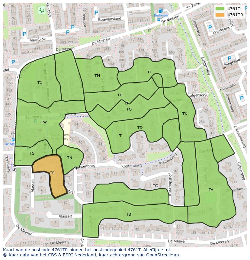 Afbeelding van het postcodegebied 4761 TR op de kaart.