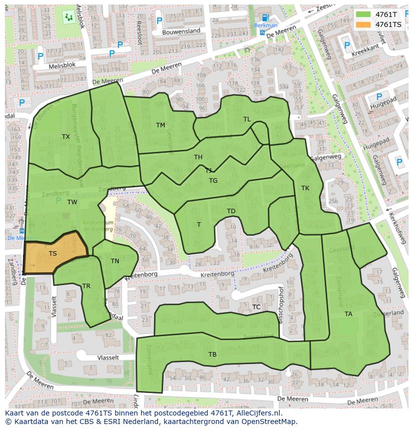 Afbeelding van het postcodegebied 4761 TS op de kaart.