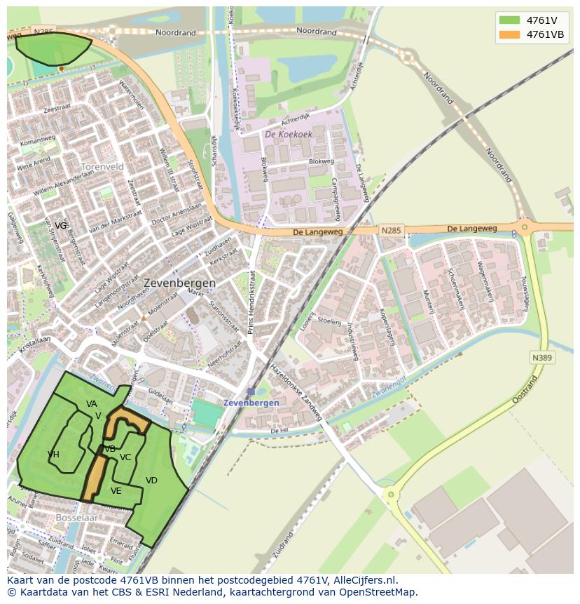 Afbeelding van het postcodegebied 4761 VB op de kaart.