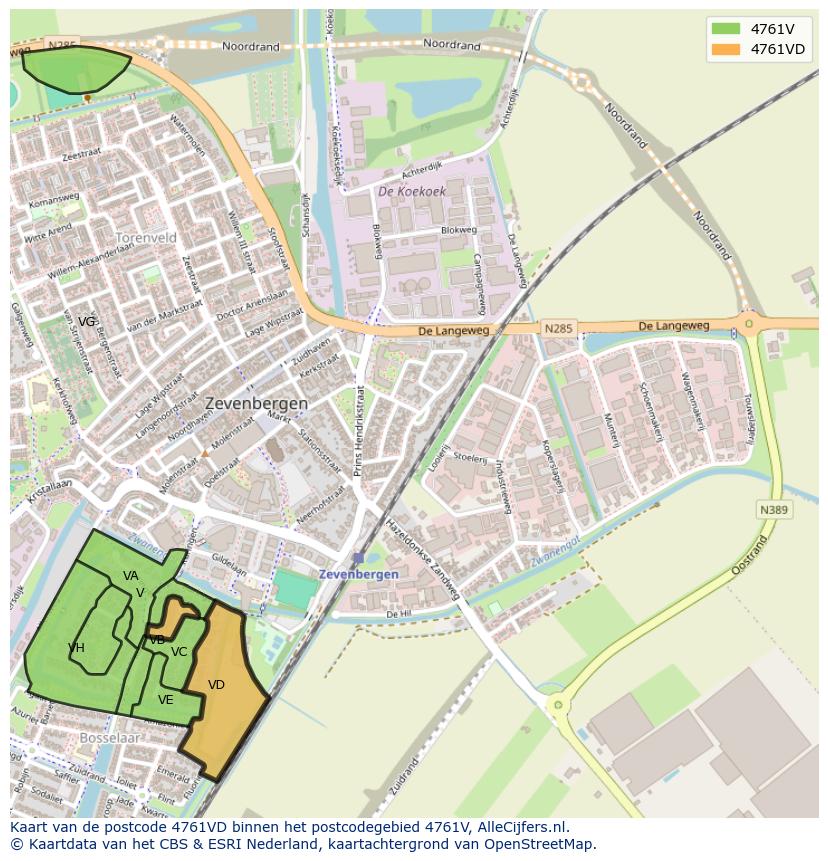 Afbeelding van het postcodegebied 4761 VD op de kaart.