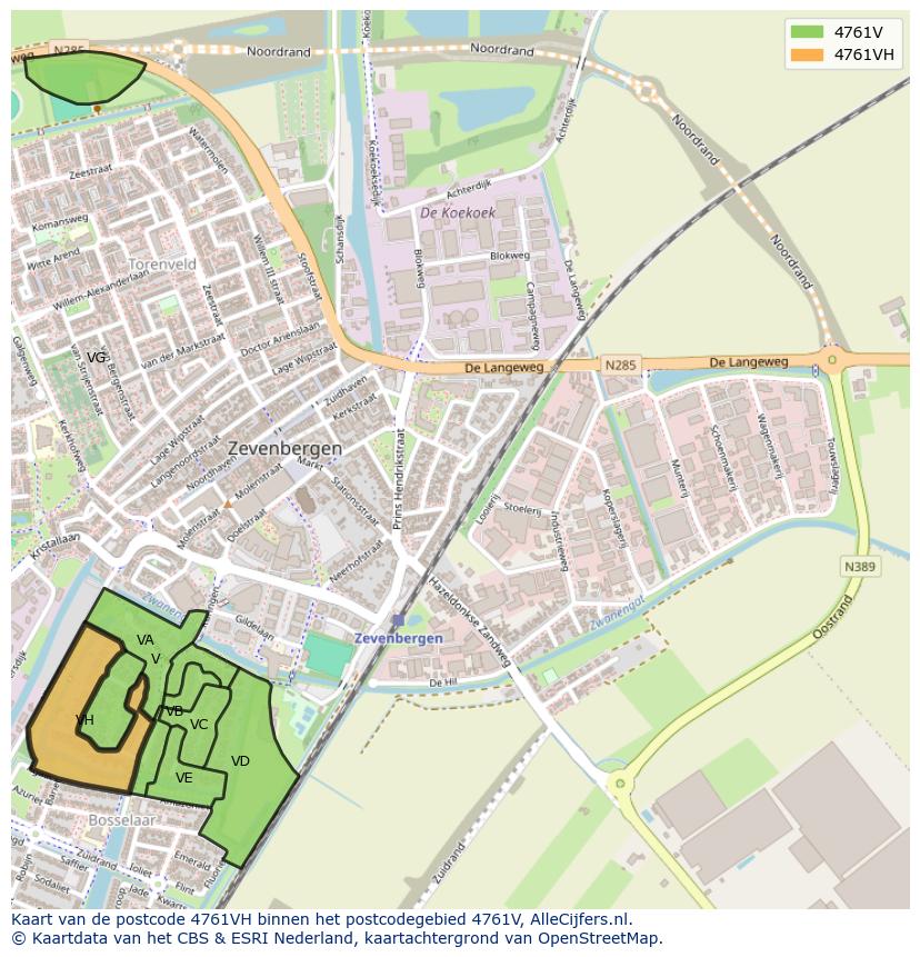 Afbeelding van het postcodegebied 4761 VH op de kaart.