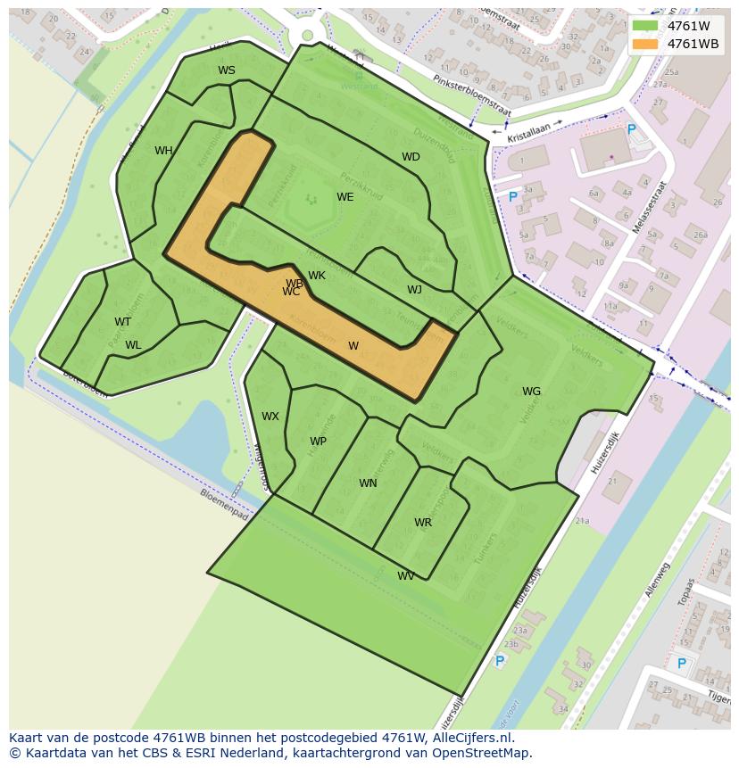 Afbeelding van het postcodegebied 4761 WB op de kaart.