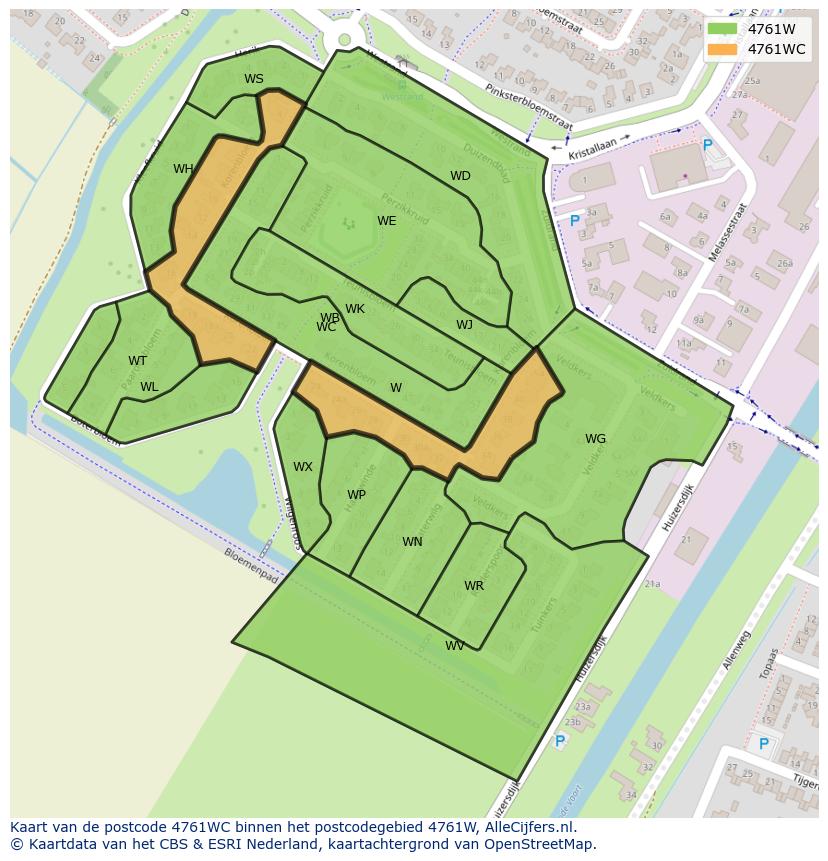 Afbeelding van het postcodegebied 4761 WC op de kaart.