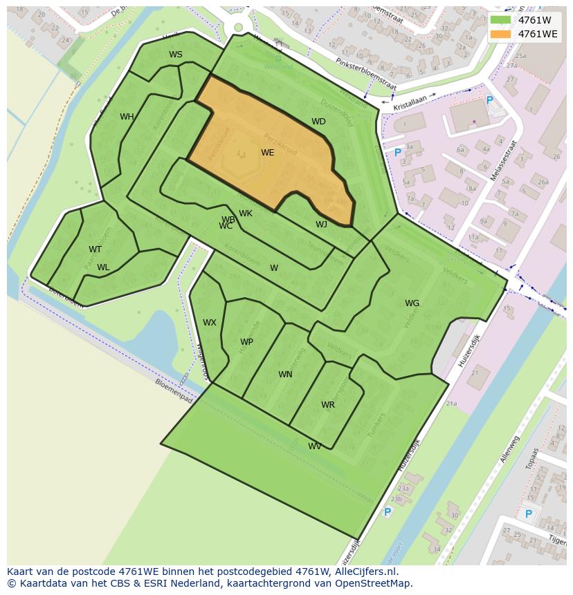 Afbeelding van het postcodegebied 4761 WE op de kaart.