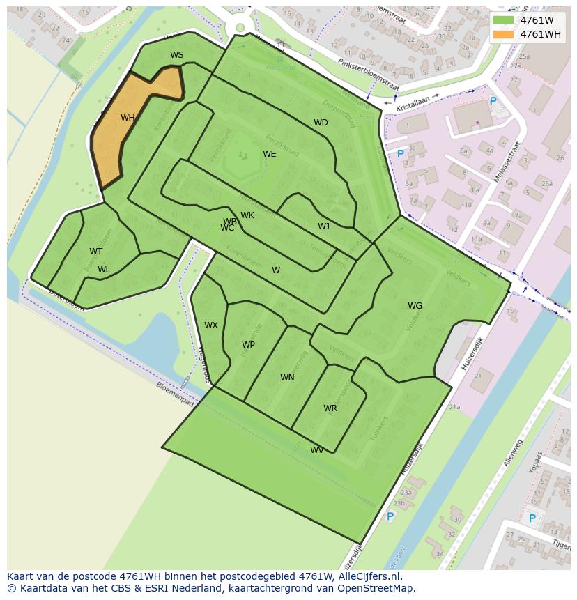 Afbeelding van het postcodegebied 4761 WH op de kaart.