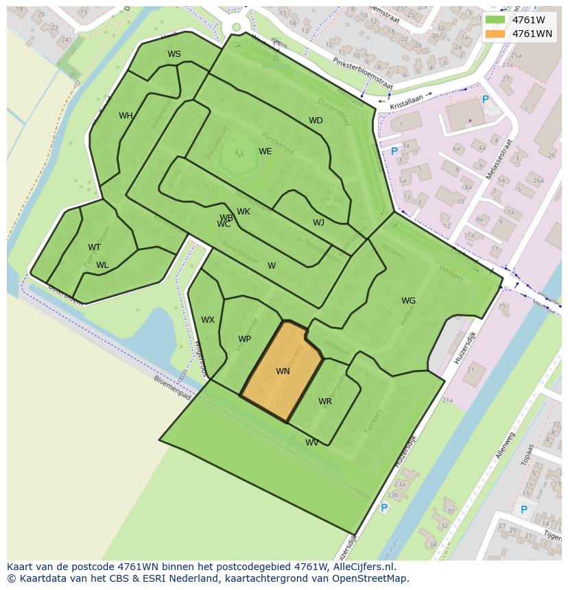 Afbeelding van het postcodegebied 4761 WN op de kaart.
