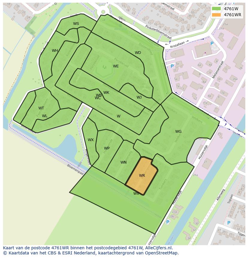 Afbeelding van het postcodegebied 4761 WR op de kaart.