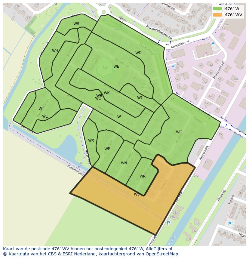 Afbeelding van het postcodegebied 4761 WV op de kaart.