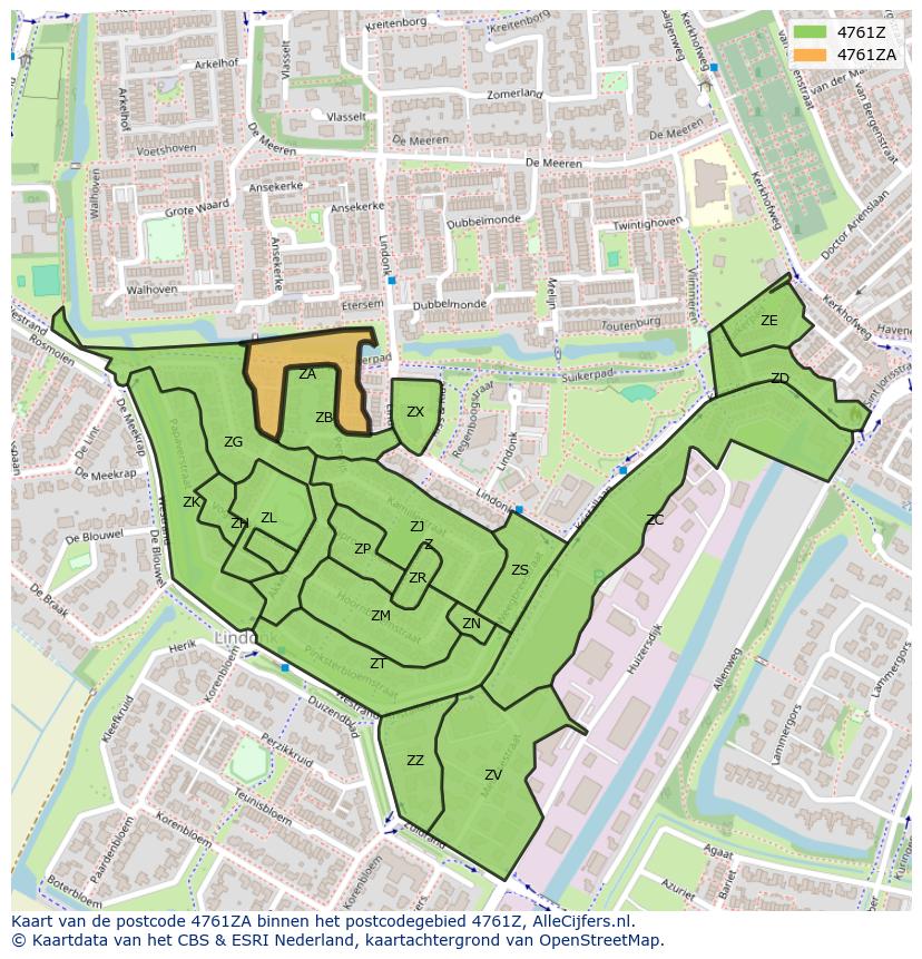 Afbeelding van het postcodegebied 4761 ZA op de kaart.