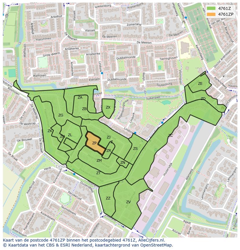 Afbeelding van het postcodegebied 4761 ZP op de kaart.
