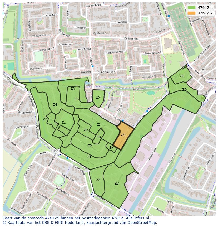 Afbeelding van het postcodegebied 4761 ZS op de kaart.