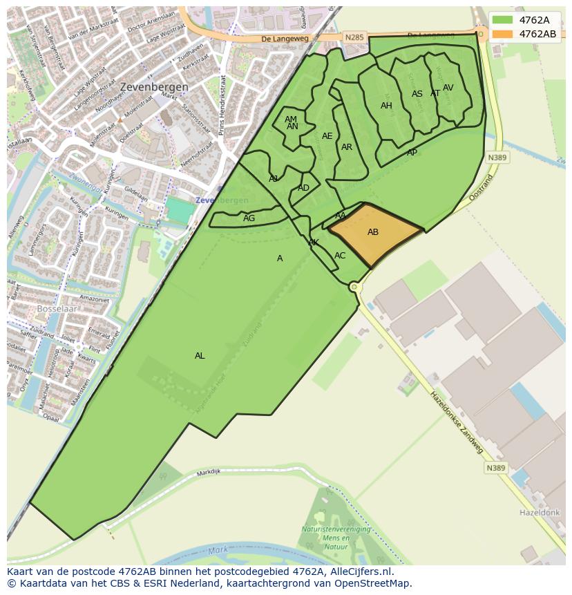 Afbeelding van het postcodegebied 4762 AB op de kaart.