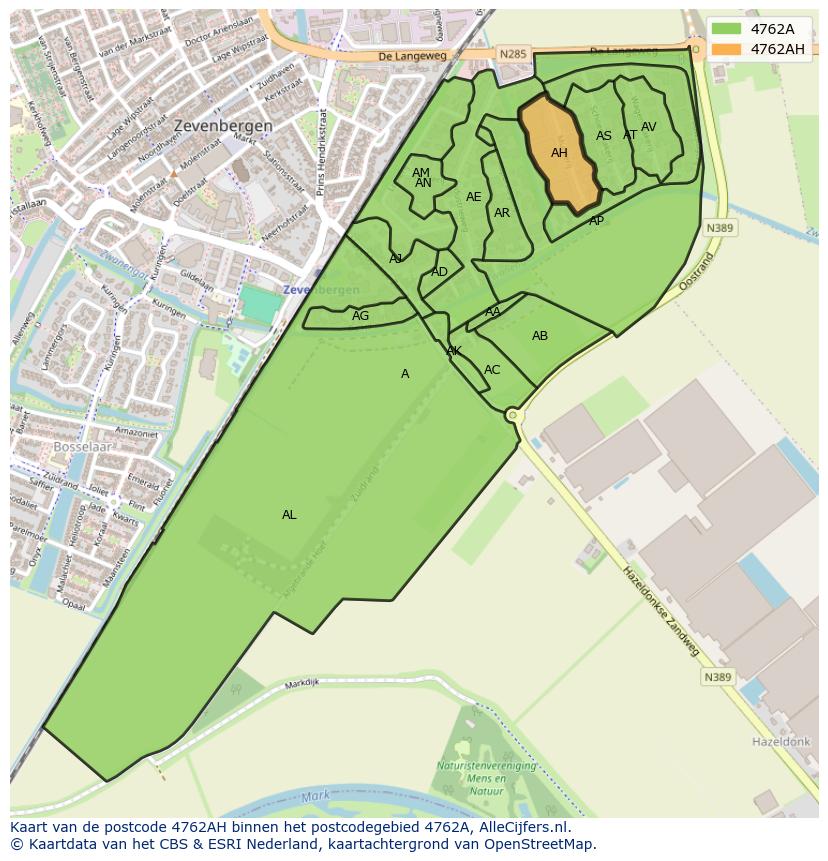 Afbeelding van het postcodegebied 4762 AH op de kaart.