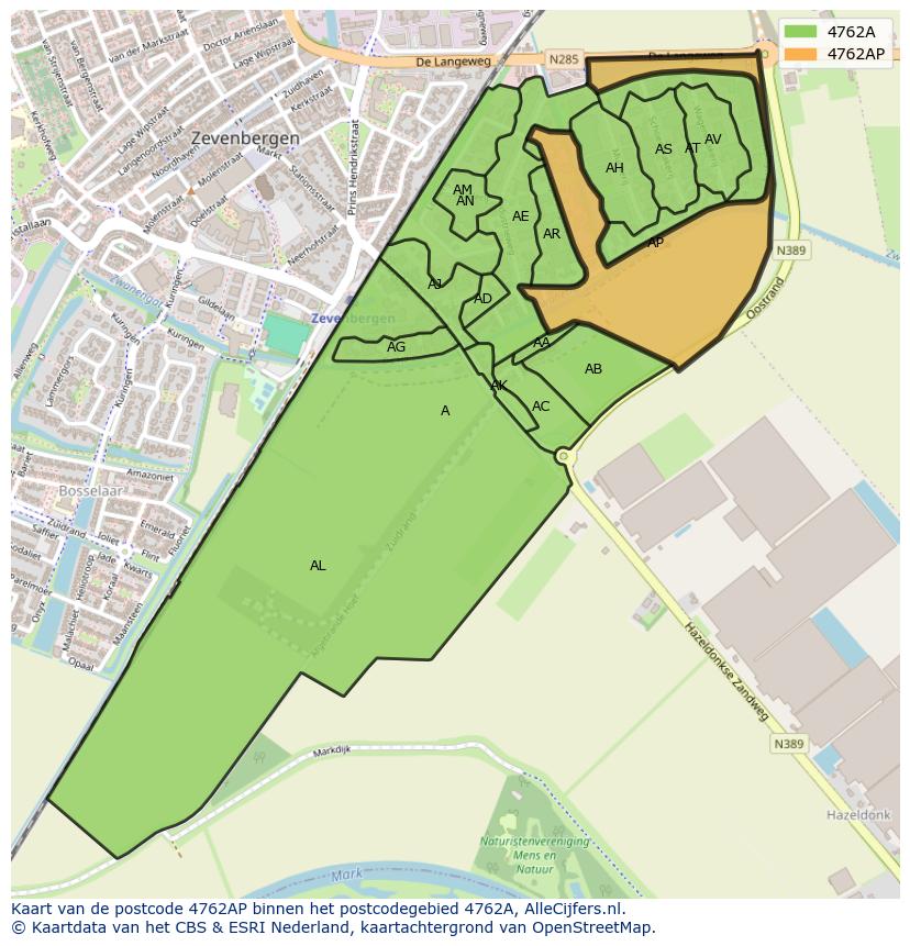 Afbeelding van het postcodegebied 4762 AP op de kaart.