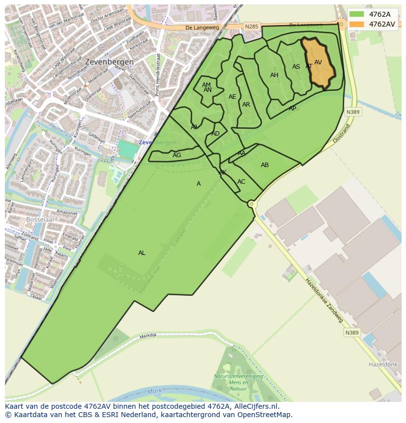 Afbeelding van het postcodegebied 4762 AV op de kaart.
