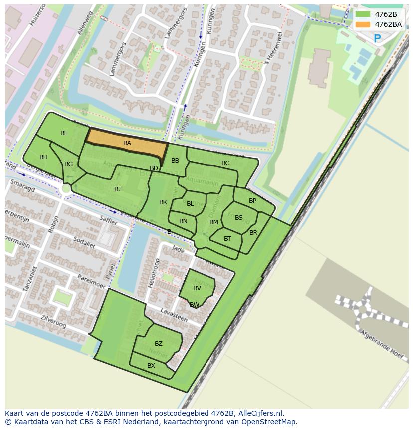 Afbeelding van het postcodegebied 4762 BA op de kaart.