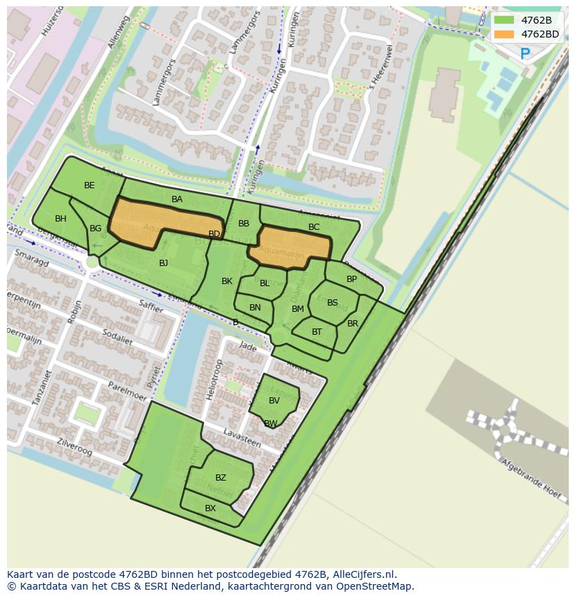 Afbeelding van het postcodegebied 4762 BD op de kaart.