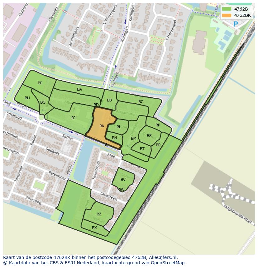 Afbeelding van het postcodegebied 4762 BK op de kaart.