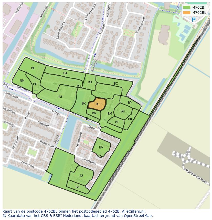 Afbeelding van het postcodegebied 4762 BL op de kaart.