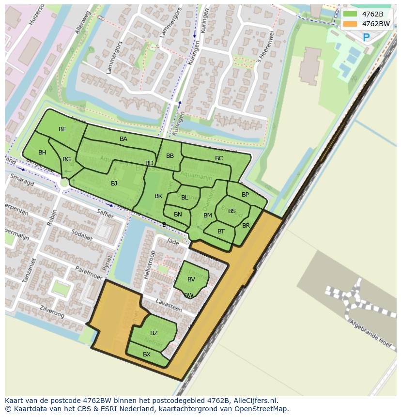 Afbeelding van het postcodegebied 4762 BW op de kaart.