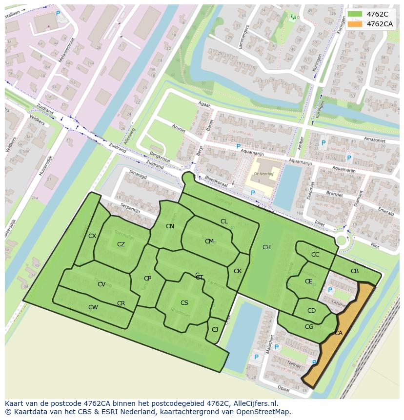 Afbeelding van het postcodegebied 4762 CA op de kaart.