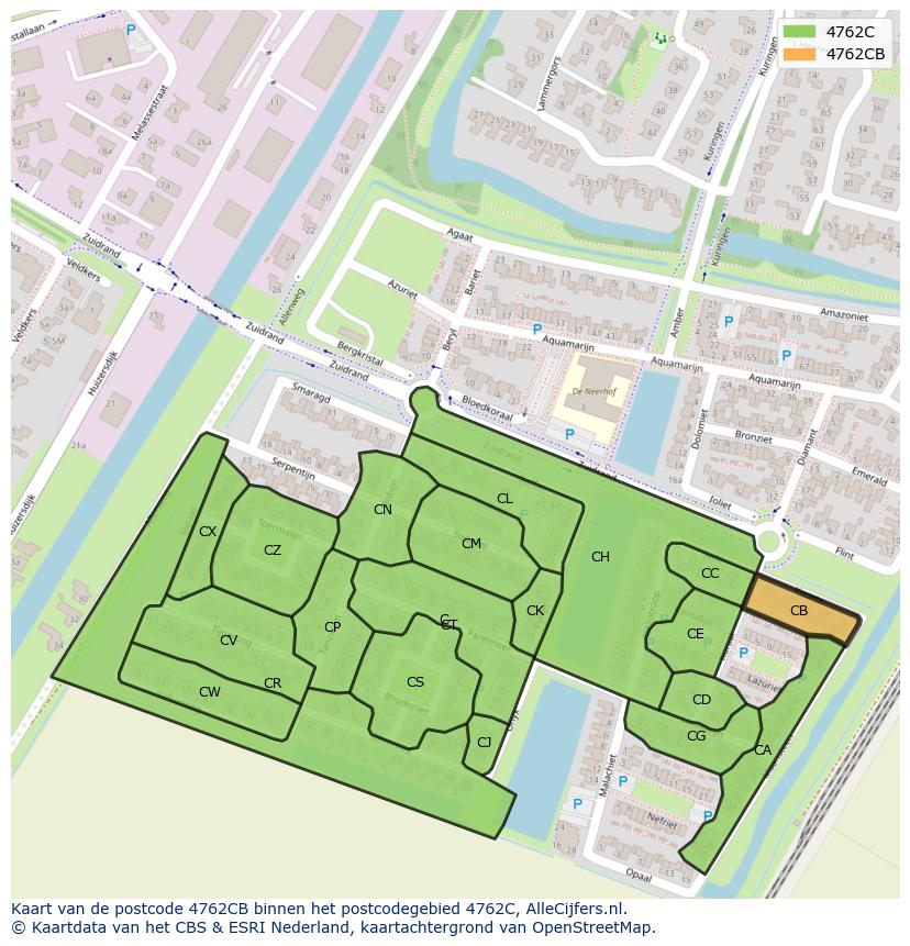 Afbeelding van het postcodegebied 4762 CB op de kaart.