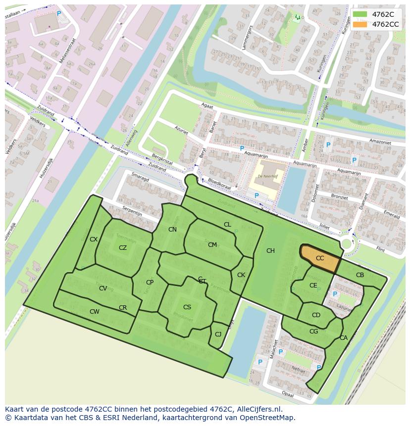 Afbeelding van het postcodegebied 4762 CC op de kaart.