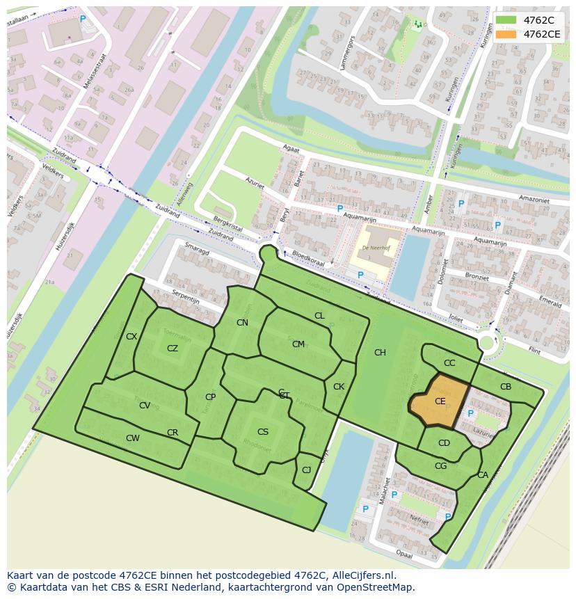 Afbeelding van het postcodegebied 4762 CE op de kaart.