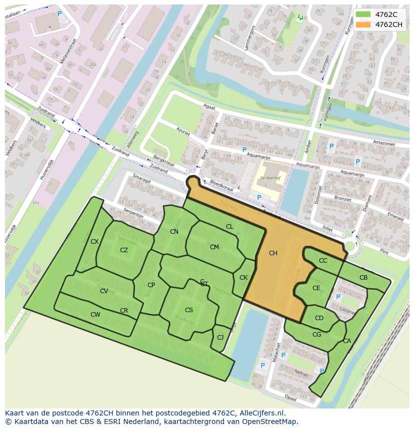 Afbeelding van het postcodegebied 4762 CH op de kaart.