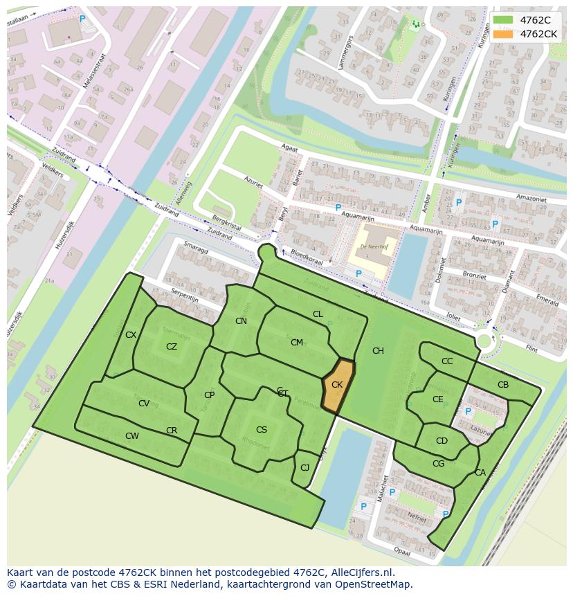 Afbeelding van het postcodegebied 4762 CK op de kaart.