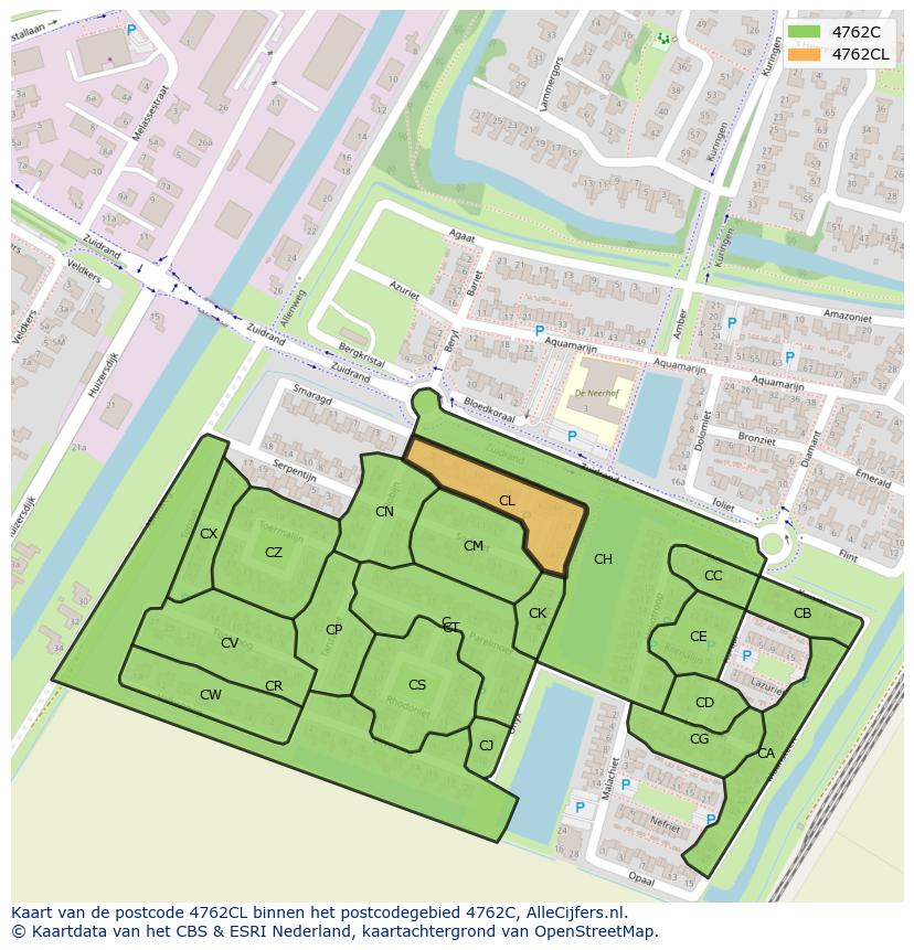 Afbeelding van het postcodegebied 4762 CL op de kaart.
