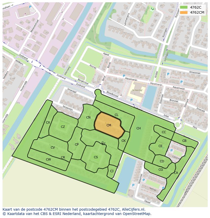 Afbeelding van het postcodegebied 4762 CM op de kaart.