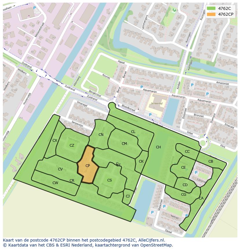 Afbeelding van het postcodegebied 4762 CP op de kaart.