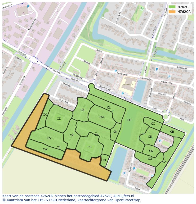 Afbeelding van het postcodegebied 4762 CR op de kaart.